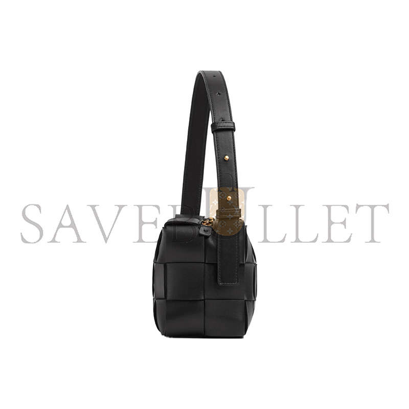 BOTTEGA VENETA BRICK CASSETTE 18-CHECK GOLD-FINISH INTRECCIO ZIPPER LEATHER 709360VMAY18425 (28*14*10cm)
